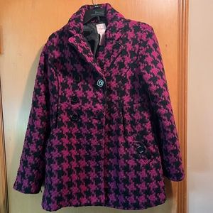 Pink and black checkered winter coat